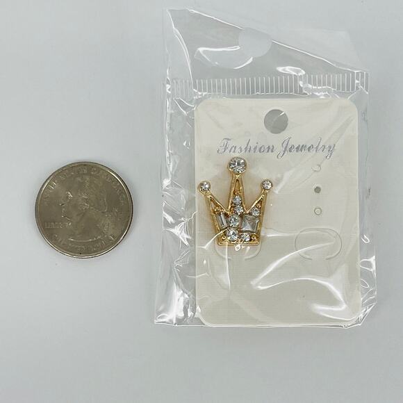Gold Plated Crown with Faux Jewels Tuxedo / Suit Accessory / Pin / Cufflink New - Picture 4 of 6